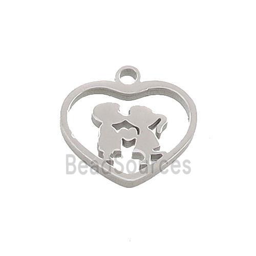 Raw Stainless Steel Couple Heart Pendant