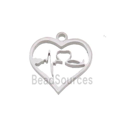 Raw Stainless Steel Heartbeat Charms Pendant