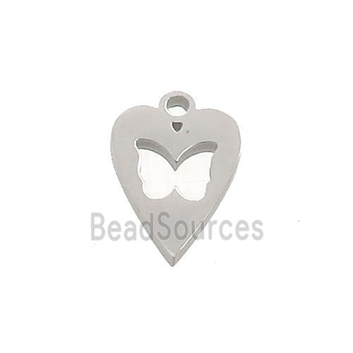 Raw Stainless Steel Heart Charms Pendant Butterfly