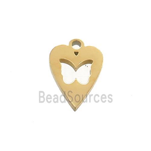 Stainless Steel Heart Charms Pendant Butterfly Gold Plated