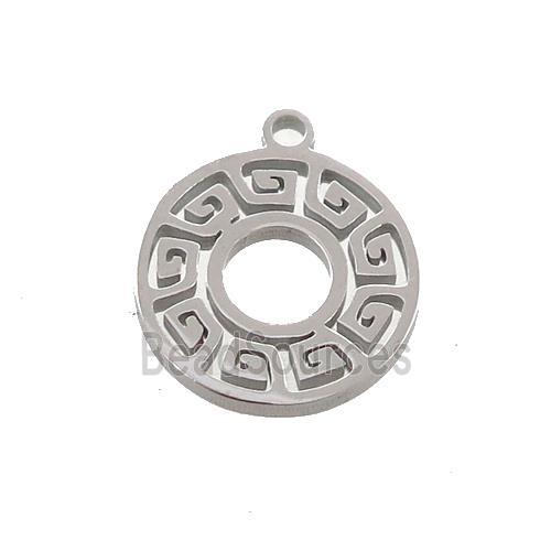 Raw Stainless Steel Circle Charms Pendant Greek Key