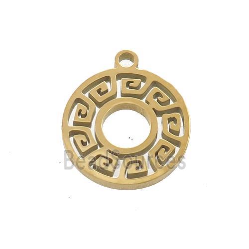 Stainless Steel Circle Charms Pendant Greek Key Gold Plated