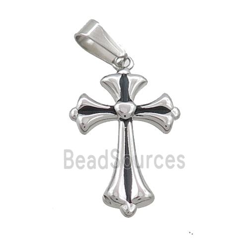 Raw Stainless Steel Cross Pendant Black Enamel