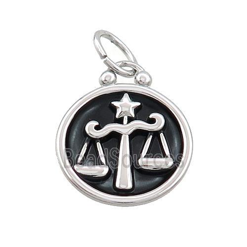 Raw Stainless Steel Libra Zodiac Charms Pendant Circle Black Enamel