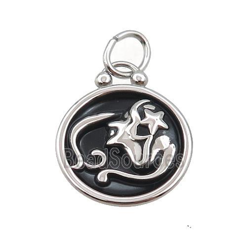 Raw Stainless Steel Virgo Zodiac Charms Pendant Circle Black Enamel