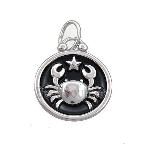 Raw Stainless Steel Cancer Zodiac Charms Pendant Circle Black Enamel