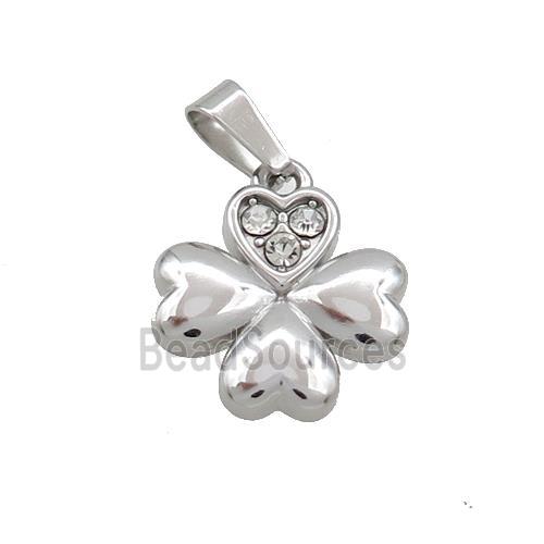 Raw Stainless Steel Clover Charms Pendant Pave Rhinestone