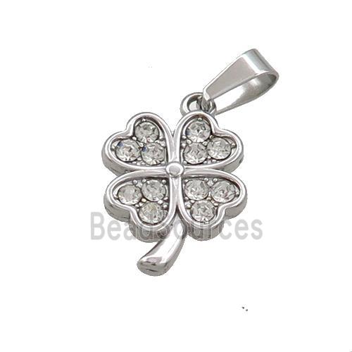 Raw Stainless Steel Clover Pendant Pave Rhinestone