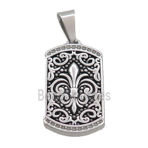 Stainless Steel Fleur-De-Lis Charms Pendant Rectangle Antique Silver