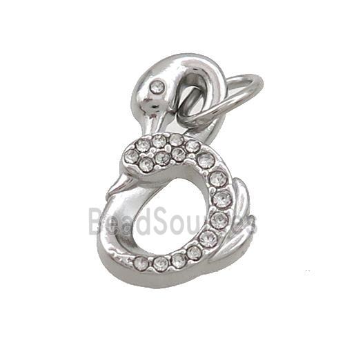 Raw Stainless Steel Swan Pendant Pave Rhinestone