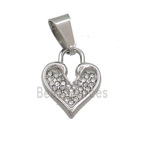 Raw Stainless Steel Heart Pendant Pave Rhinestone