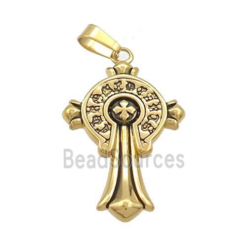 Stainless Steel Cross Charms Pendant Antique Gold