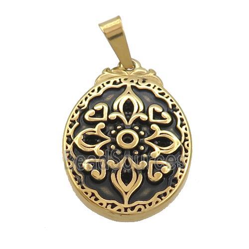 Stainless Steel Charms Pendant Oval Antique Gold