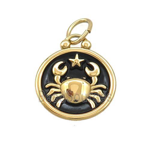 Stainless Steel Cancer Zodiac Charms Pendant Circle Black Enamel Gold Plated