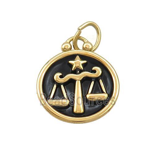 Stainless Steel Libra Zodiac Charms Pendant Circle Black Enamel Gold Plated