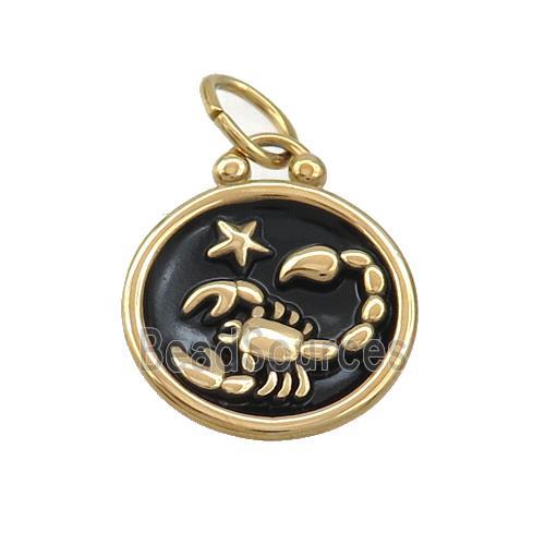 Stainless Steel Scorpio Zodiac Charms Pendant Circle Black Enamel Gold Plated