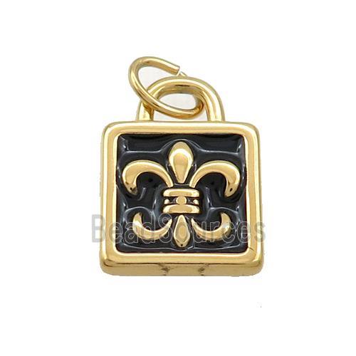 Stainless Steel Fleur-De-Lis Charms Pendant Lock Charms Black Enamel Gold Plated