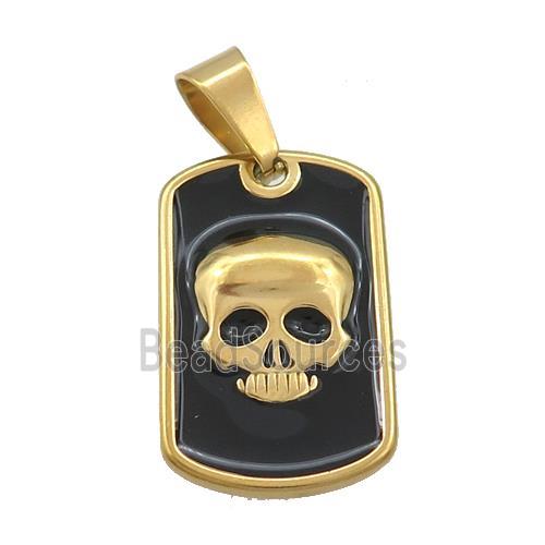 Stainless Steel Skull Charms Pendant Rectangle Black Enamel Gold Plated