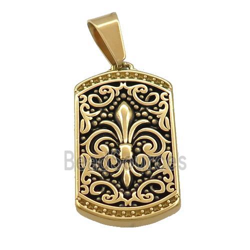 Stainless Steel Fleur-De-Lis Charms Pendant Rectangle Antique Gold