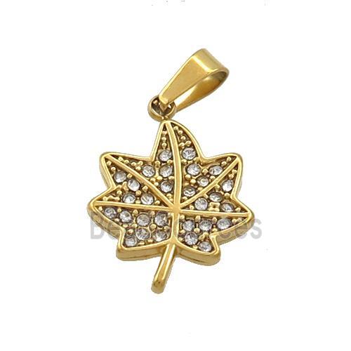 Stainless Steel Maple Leaf Charms Pendant Pave Rhinestone