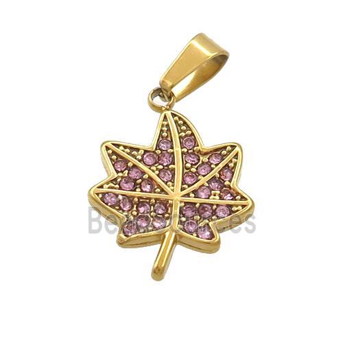 Stainless Steel Maple Leaf Charms Pendant Pave Rhinestone