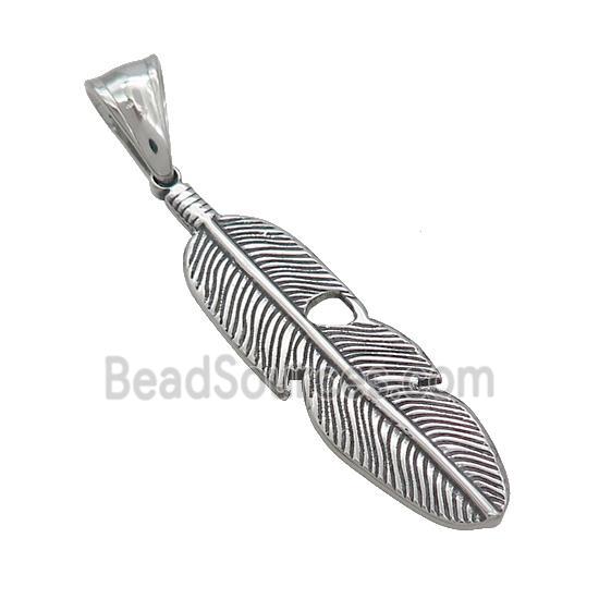 Stainless Steel Feather Charms Pendant Antique Silver