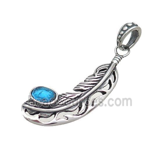 Stainless Steel Feather Pendant Antique Silver