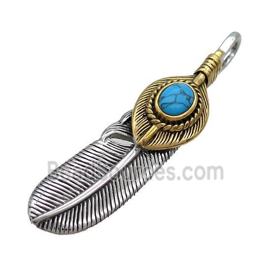 Stainless Steel Feather Charms Pendant Antique Gold