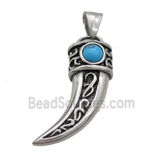 Stainless Steel Horn Charms Pendant Antique Silver