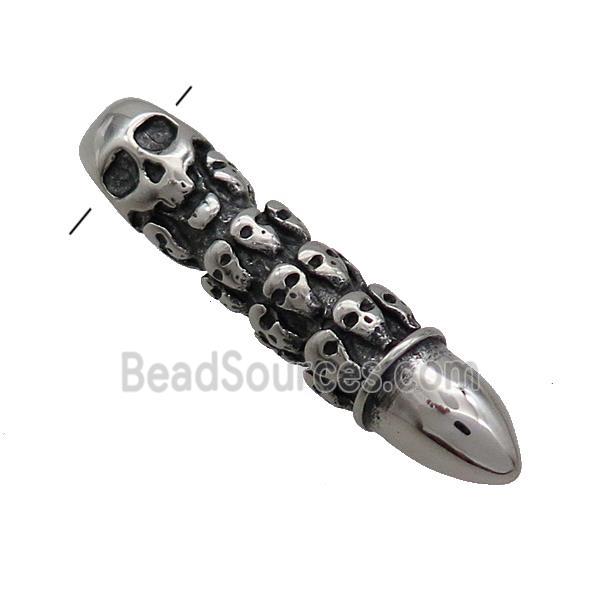 Stainless Steel Bullet Pendant Skull Charms Antique Silver