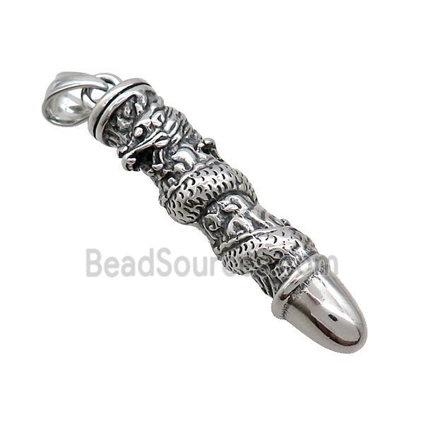 Stainless Steel Bullet Pendant Dragon Antique Silver