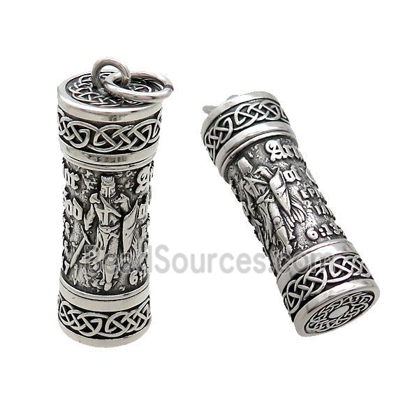 Stainless Steel Prayer Column Charms Pendant Antique Silver