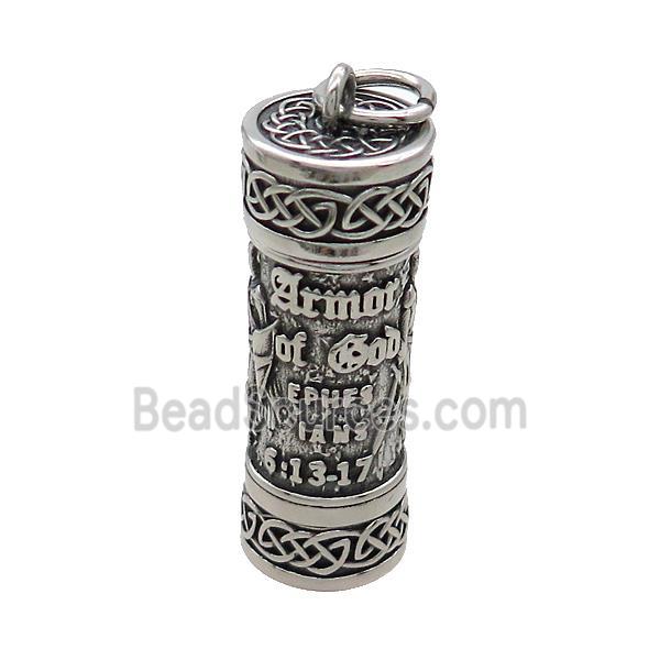 Stainless Steel Prayer Column Charms Pendant Antique Silver