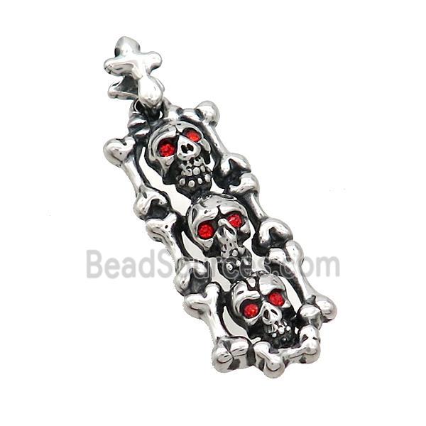 Stainless Steel Skull Charms Pendant Pave Rhinestone Antique Silver