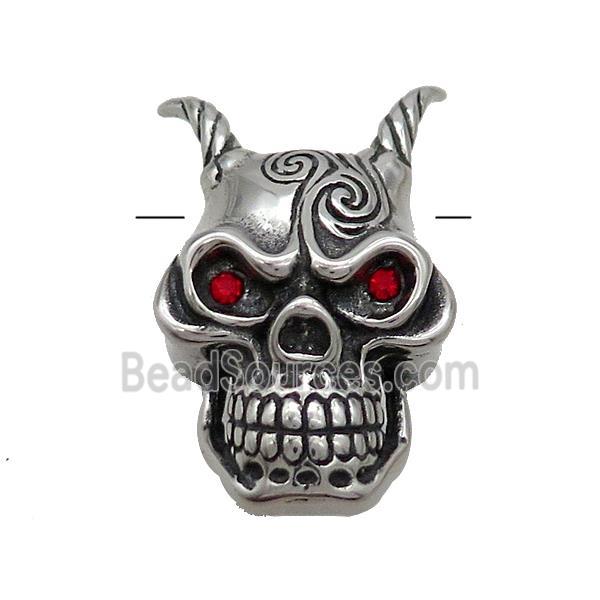 Stainless Steel Skull Charms Pendant Pave Rhinestone Antique Silver