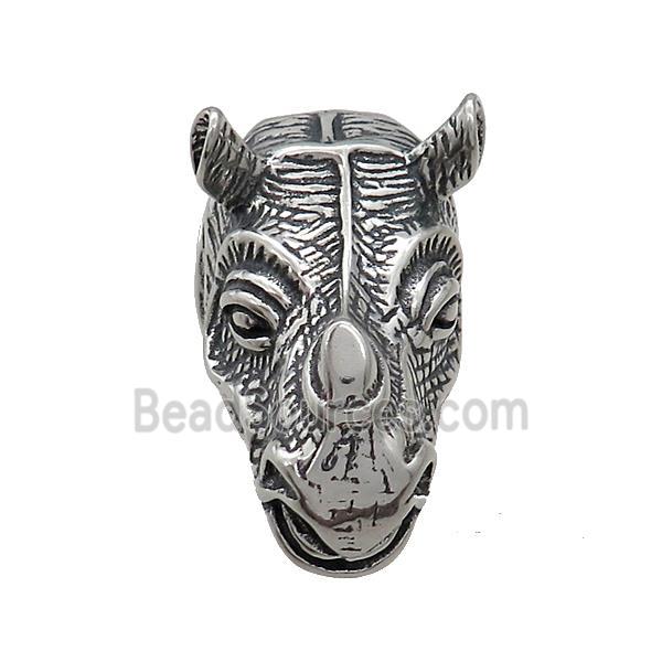 Stainless Steel 3D Rhinoceros Charms Pendant Antique Silver