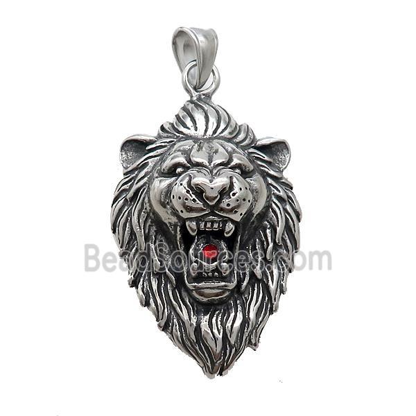 Stainless Steel Lion Charms Pendant Pave Rhinestone Antique Silver