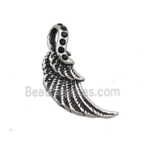 Stainless Steel Angel Wings Charms Pendant Pave Rhinestone Antique Silver