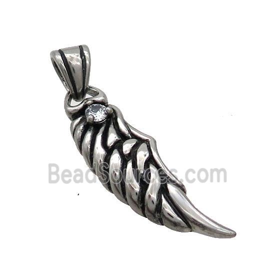 Stainless Steel Angel Wings Charms Pendant Pave Rhinestone Antique Silver