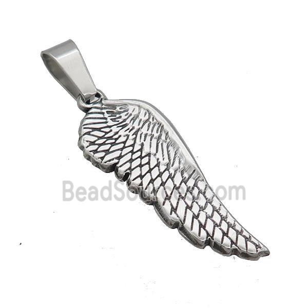 Stainless Steel Angel Wings Pendant Antique Silver