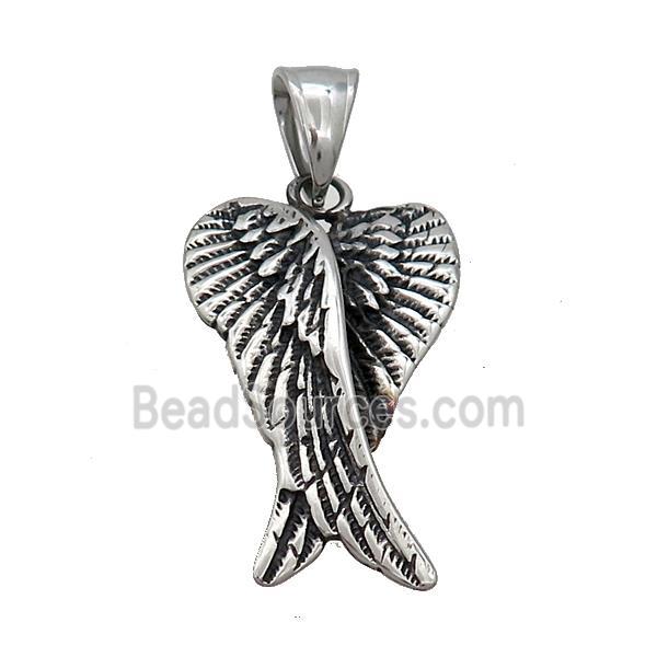 Stainless Steel Angel Wings Charms Pendant Antique Silver