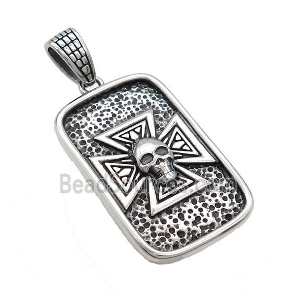 Stainless Steel Skull Charms Pendant Cross Rectangle Antique Silver