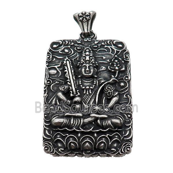 Stainless Steel Buddha Charms Pendant Rectangle Antique Silver