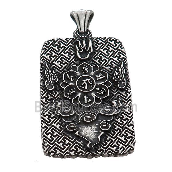 Stainless Steel Buddha Charms Pendant Rectangle Antique Silver