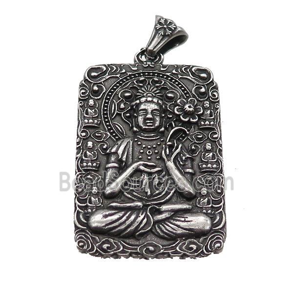 Stainless Steel Buddha Charms Pendant Rectangle Antique Silver