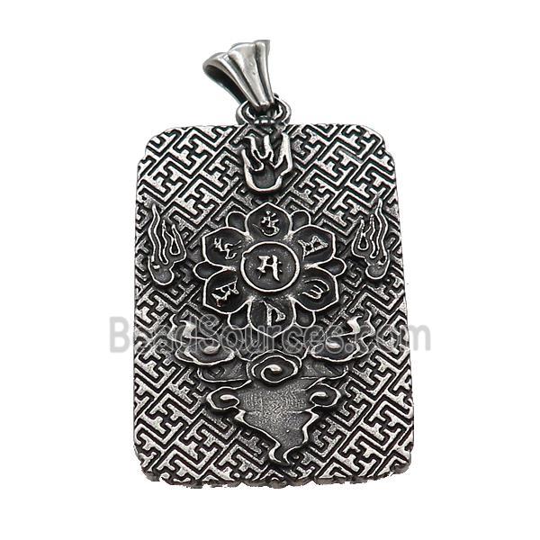 Stainless Steel Buddha Charms Pendant Rectangle Antique Silver