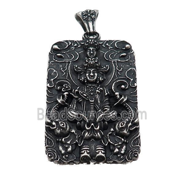 Stainless Steel Buddha Charms Pendant Rectangle Antique Silver