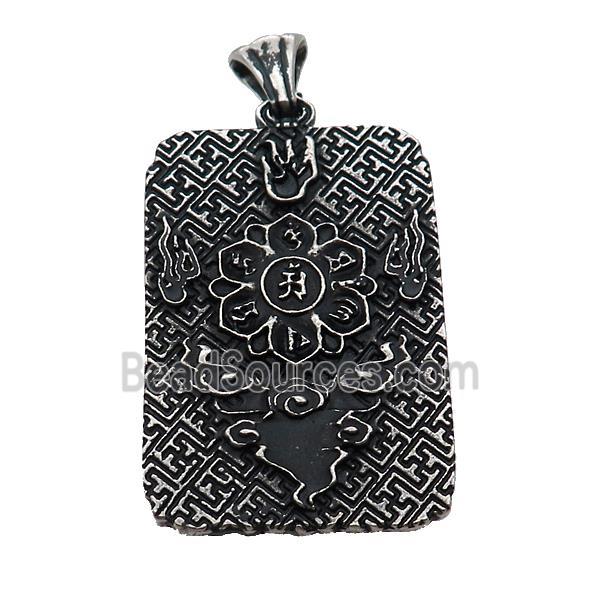 Stainless Steel Buddha Charms Pendant Rectangle Antique Silver