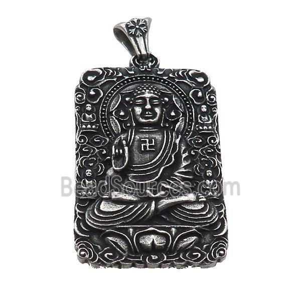 Stainless Steel Buddha Charms Pendant Rectangle Antique Silver