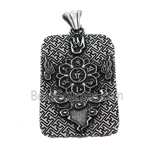 Stainless Steel Buddha Charms Pendant Rectangle Antique Silver